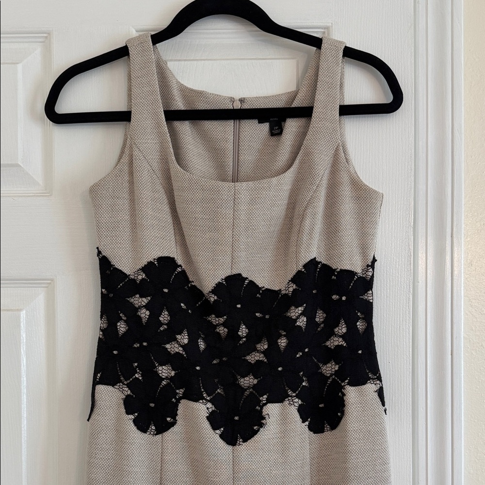 Ann Taylor Beige Midi Dress with Black Lace Waist